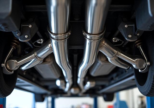 Sistema de escape deportivo de acero inoxidable instalado